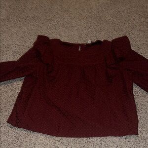 Burgundy Textured Long Sleeve Dress Top